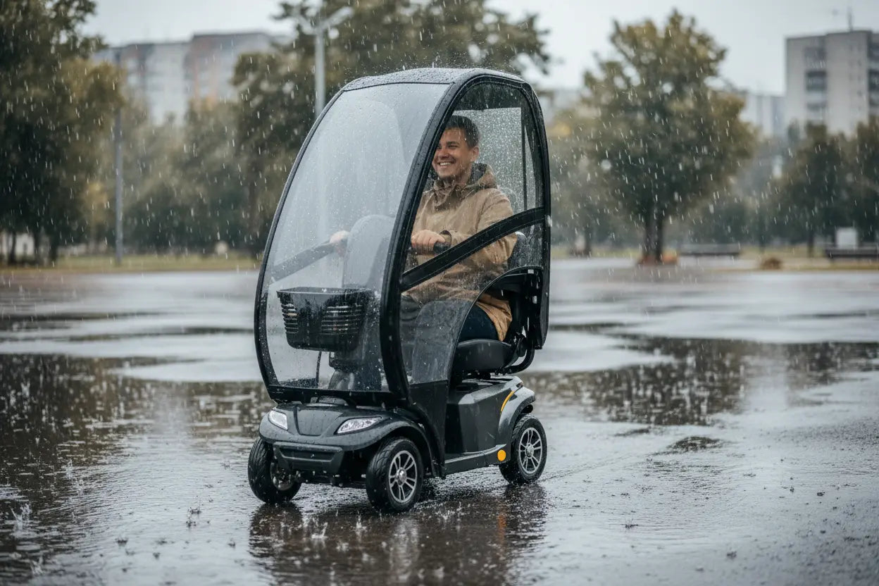 Beitragsbild zum Ratgeber-Artikel: Wetterschutz Elektromobil: So steigert ein Wetterdach Komfort bei Regen